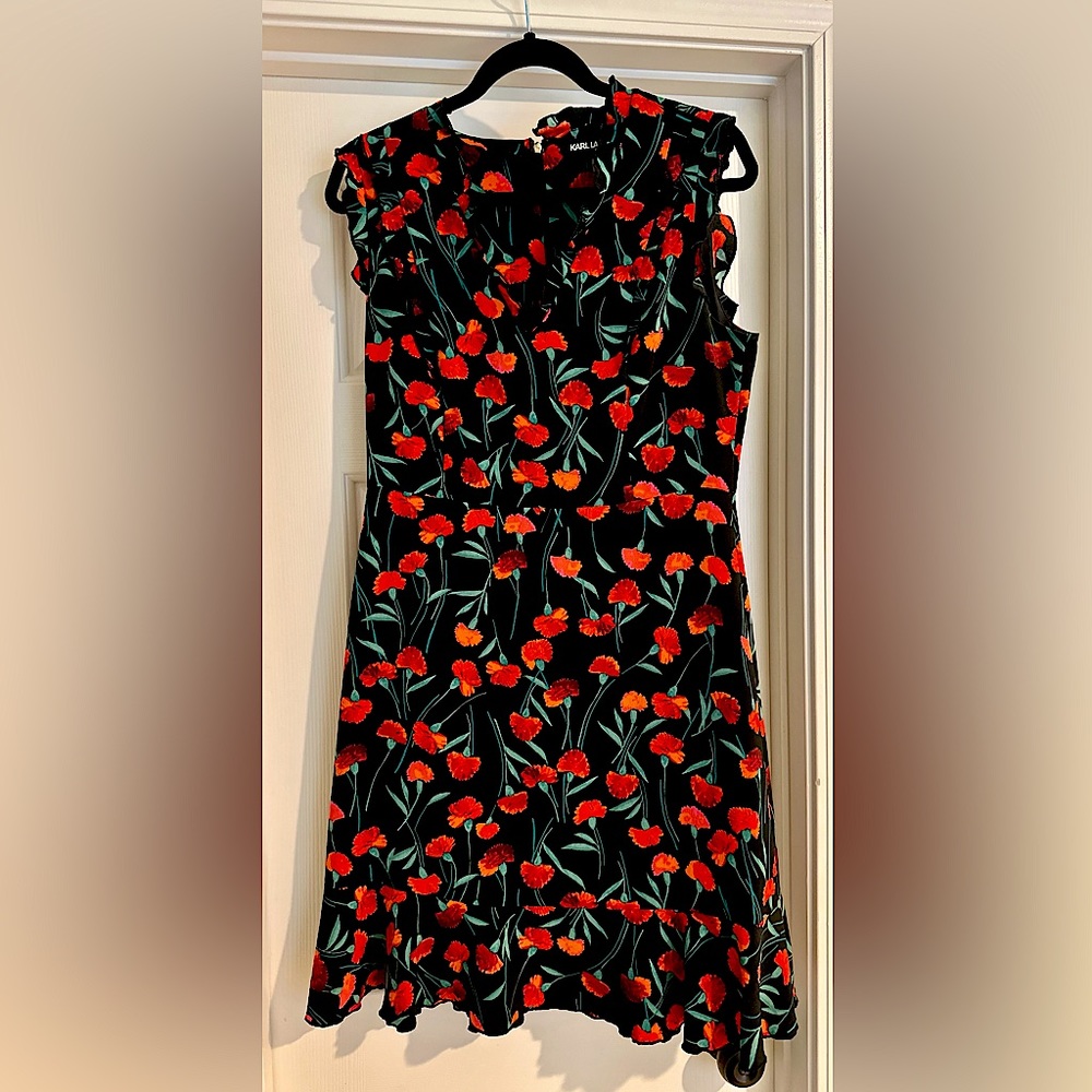 Karl Lagerfield Paris Floral Red/Black Dress- size 8